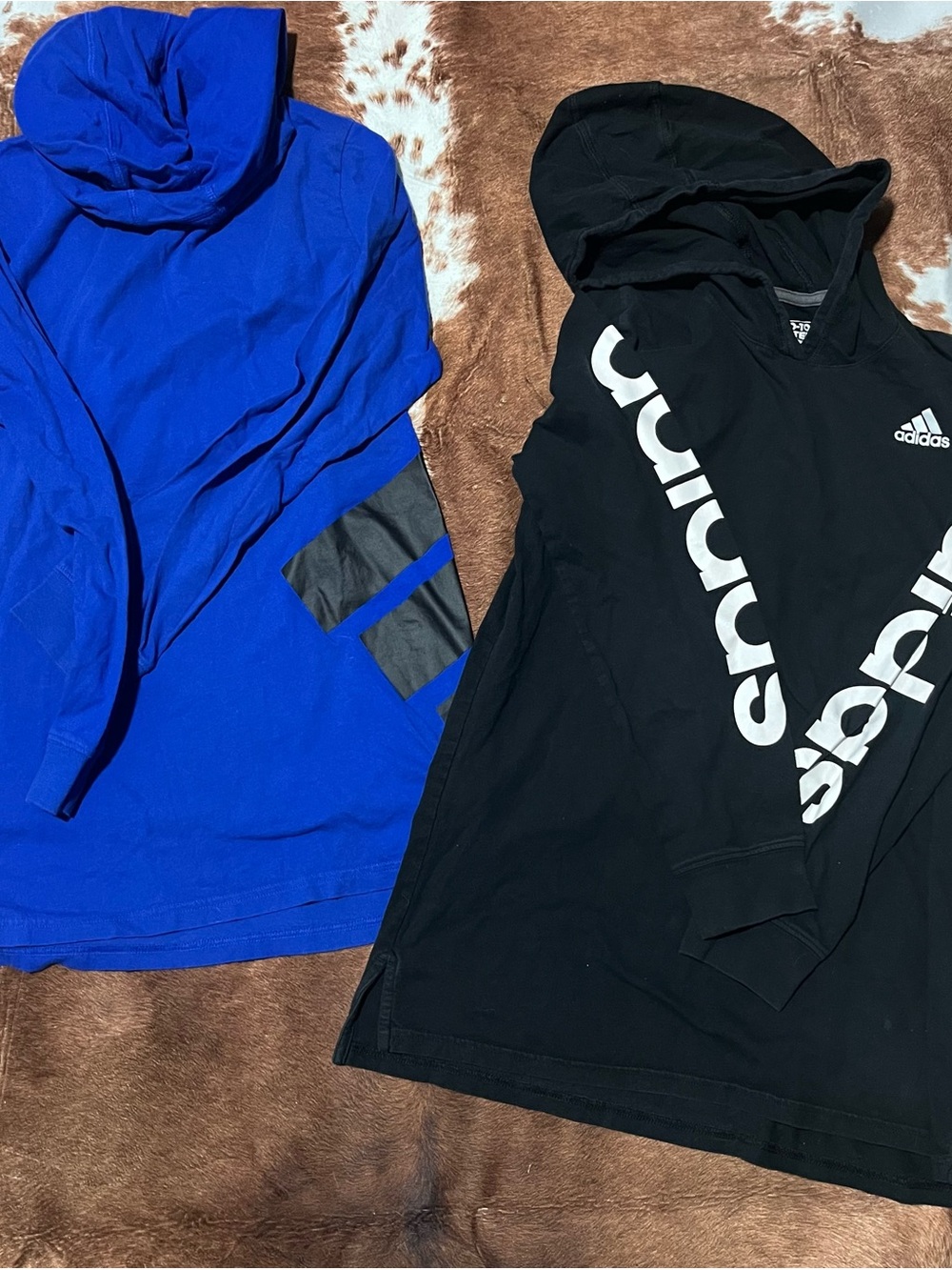adidas Kids Black & Blue Hooded Long Sleeve Tops